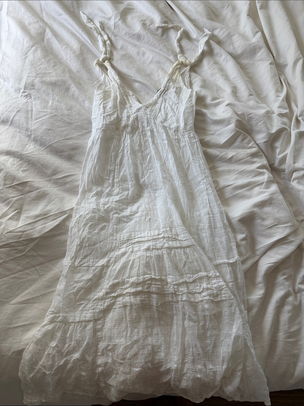 ASOS White Cotton Tie-Shoulder Maxi Dress